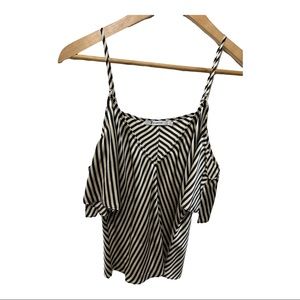 T ALEXANDER WANG BLACK AND CREAM 100% SILK COLD SHOULDER THIN STRAP BLOUSE